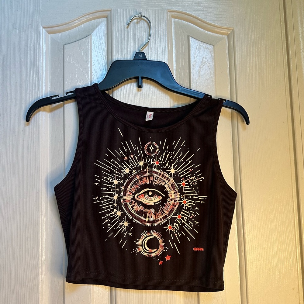 Brown Eye Hippie Design Cropped Tank Top